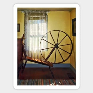 Knitting - Large Spinning Wheel Near Lace Curtain Sticker